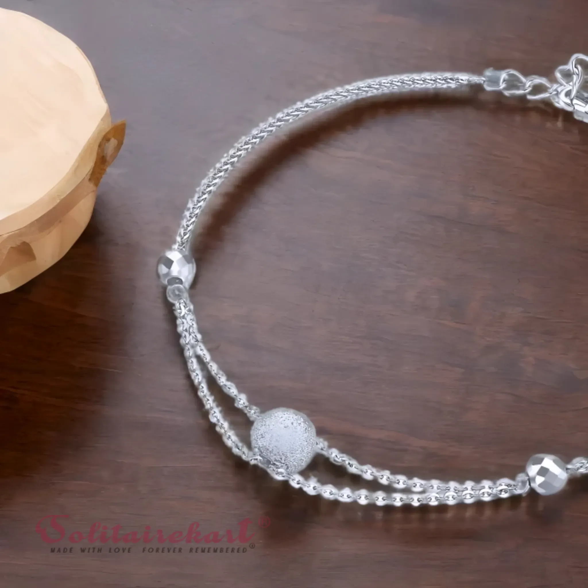Solitairekart Platinum Beaded Charm Bracelets 3.631 gm Weight For Woman.